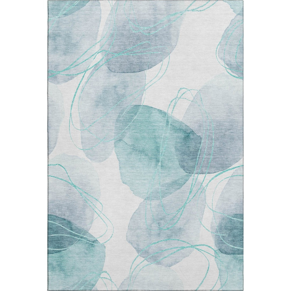 HomeRoots 10' X 14' Teal And Ivory Abstract Area Rug – Washable, Stain-Resistant, UV Protected for Family Spaces 648442