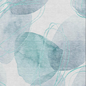 HomeRoots 10' X 14' Teal And Ivory Abstract Area Rug – Washable, Stain-Resistant, UV Protected for Family Spaces 648442
