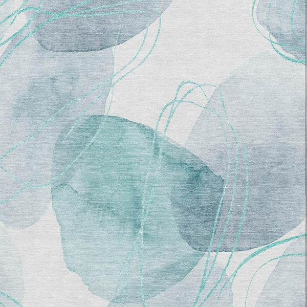 HomeRoots 10' X 14' Teal And Ivory Abstract Area Rug – Washable, Stain-Resistant, UV Protected for Family Spaces 648442