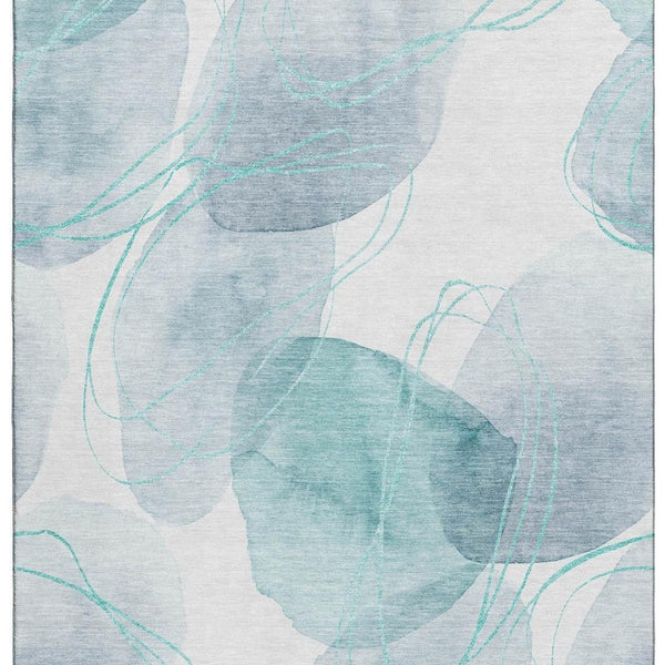 HomeRoots 10' X 14' Teal And Ivory Abstract Area Rug – Washable, Stain-Resistant, UV Protected for Family Spaces 648442