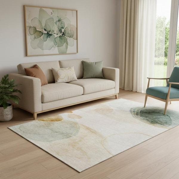 HomeRoots 5' x 8' Beige Copper Taupe Abstract Area Rug - Stylish, Washable, UV-Protected for Family Spaces 648444