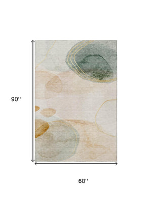 HomeRoots 5' x 8' Beige Copper Taupe Abstract Area Rug - Stylish, Washable, UV-Protected for Family Spaces 648444