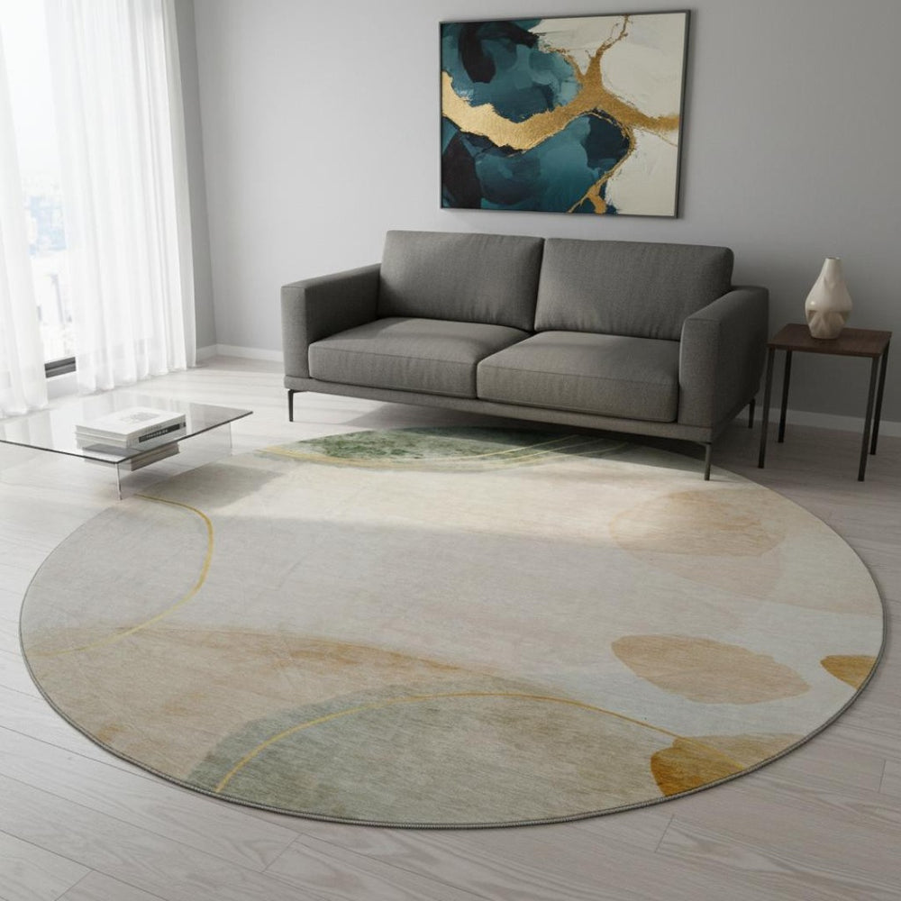 HomeRoots 8' Stylish Beige Copper Taupe Washable Round Rug - UV Protected, Stain Resistant for Modern Homes 648445