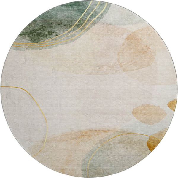 HomeRoots 8' Stylish Beige Copper Taupe Washable Round Rug - UV Protected, Stain Resistant for Modern Homes 648445