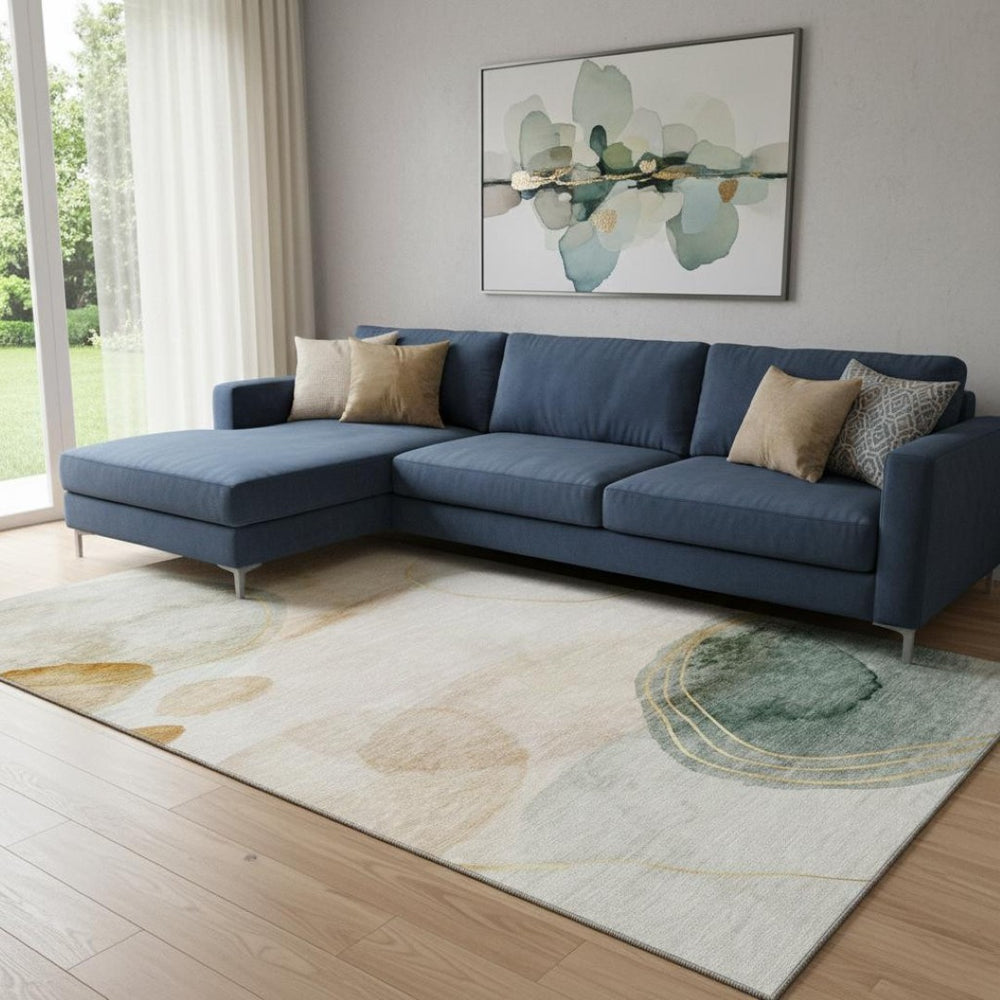 HomeRoots 8' X 10' Washable Beige, Copper & Taupe Abstract Area Rug - UV Protected, Stain Resistant, Stylish Comfort 648446
