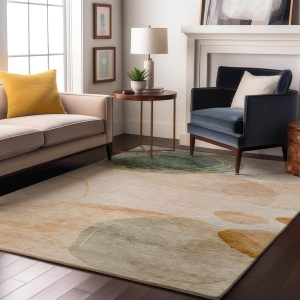 HomeRoots 8' X 10' Washable Beige, Copper & Taupe Abstract Area Rug - UV Protected, Stain Resistant, Stylish Comfort 648446