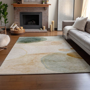 HomeRoots 8' X 10' Washable Beige, Copper & Taupe Abstract Area Rug - UV Protected, Stain Resistant, Stylish Comfort 648446