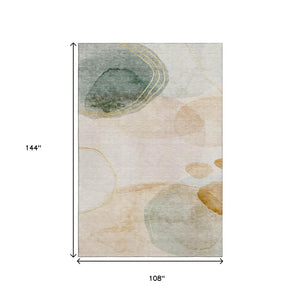 HomeRoots 9' X 12' Beige Copper Taupe Abstract Washable Area Rug - UV Protected, Stain-Resistant & Stylish! 648447