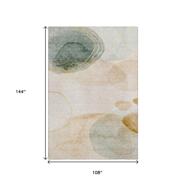 HomeRoots 9' X 12' Beige Copper Taupe Abstract Washable Area Rug - UV Protected, Stain-Resistant & Stylish! 648447