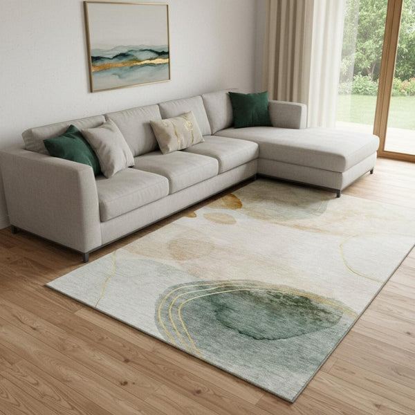 HomeRoots 9' X 12' Beige Copper Taupe Abstract Washable Area Rug - UV Protected, Stain-Resistant & Stylish! 648447