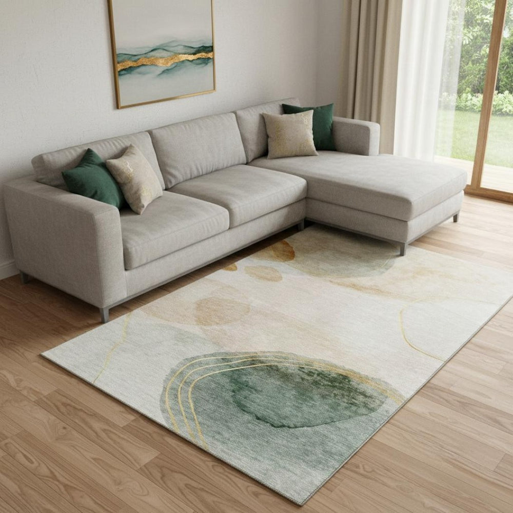 HomeRoots 10' X 14' Durable Beige Copper Taupe Abstract Area Rug - Washable, UV Protected, Ideal for Homes 648448