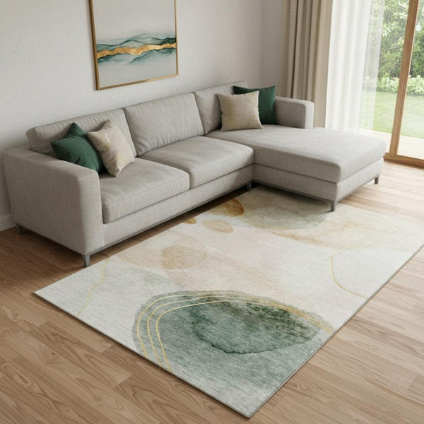 HomeRoots 10' X 14' Durable Beige Copper Taupe Abstract Area Rug - Washable, UV Protected, Ideal for Homes 648448