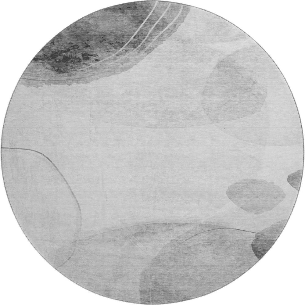 HomeRoots 8' Gray And Ivory Abstract Round Rug – Washable, UV Protected, Stylish & Durable for Busy Homes 648451