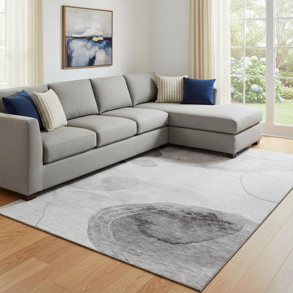HomeRoots 8' X 10' Gray and Ivory Abstract Area Rug - Durable, Washable, Stain Resistant with UV Protection! 648452