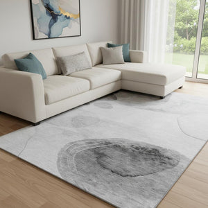 HomeRoots 9' X 12' Stylish Gray and Ivory Abstract Washable Area Rug - Stain Resistant, UV Protected, Durable Design 648453