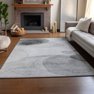 HomeRoots 9' X 12' Stylish Gray and Ivory Abstract Washable Area Rug - Stain Resistant, UV Protected, Durable Design 648453