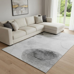 HomeRoots 10' Modern Gray & Ivory Abstract Washable Area Rug with UV Protection - Durable, Stylish, Easy Care! 648454