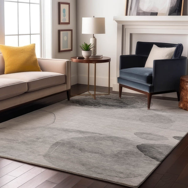 HomeRoots 10' Modern Gray & Ivory Abstract Washable Area Rug with UV Protection - Durable, Stylish, Easy Care! 648454