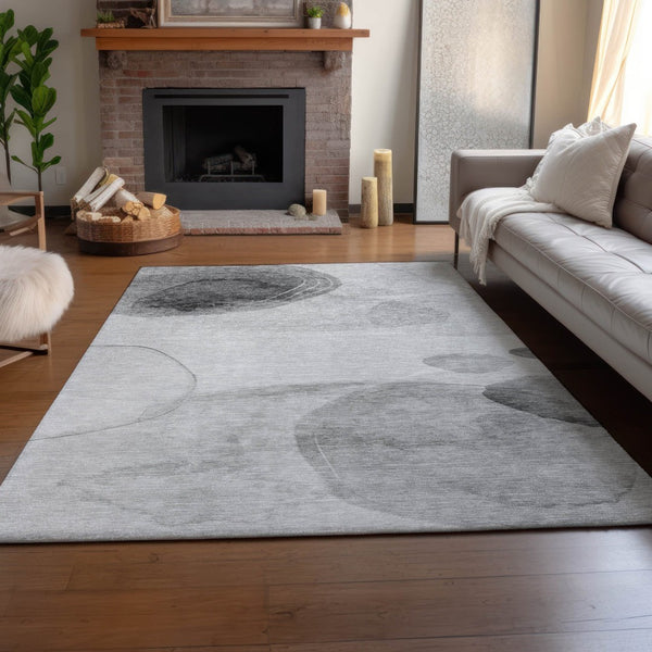 HomeRoots 10' Modern Gray & Ivory Abstract Washable Area Rug with UV Protection - Durable, Stylish, Easy Care! 648454