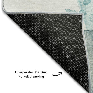 HomeRoots 5' X 8' Modern Abstract Washable Area Rug in Beige, Ivory & Teal - Durable & UV Resistant Design 648456