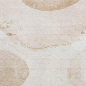 HomeRoots 5' X 8' Modern Abstract Washable Area Rug in Beige, Ivory & Teal - Durable & UV Resistant Design 648456
