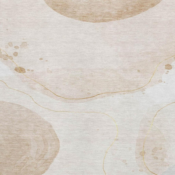 HomeRoots 5' X 8' Modern Abstract Washable Area Rug in Beige, Ivory & Teal - Durable & UV Resistant Design 648456