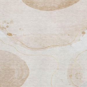HomeRoots 9' X 12' Abstract Area Rug in Beige, Ivory & Teal - Durable, Washable, UV Protected for Busy Homes 648459