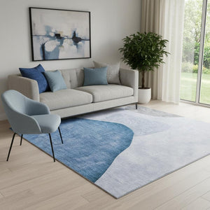 HomeRoots 5' X 8' Blue and Gray Abstract Washable Area Rug - Durable, Stain Resistant, UV Protected, Modern Style 648462