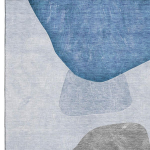 HomeRoots 5' X 8' Blue and Gray Abstract Washable Area Rug - Durable, Stain Resistant, UV Protected, Modern Style 648462