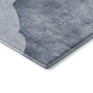 HomeRoots 8' Blue and Gray Abstract Washable Round Rug - Durable, Stain-Resistant, UV Protected for Modern Homes 648463