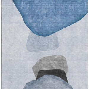 HomeRoots 8' X 10' Blue and Gray Abstract Area Rug - Washable, UV Protected, Ideal for Homes with Kids & Pets 648464