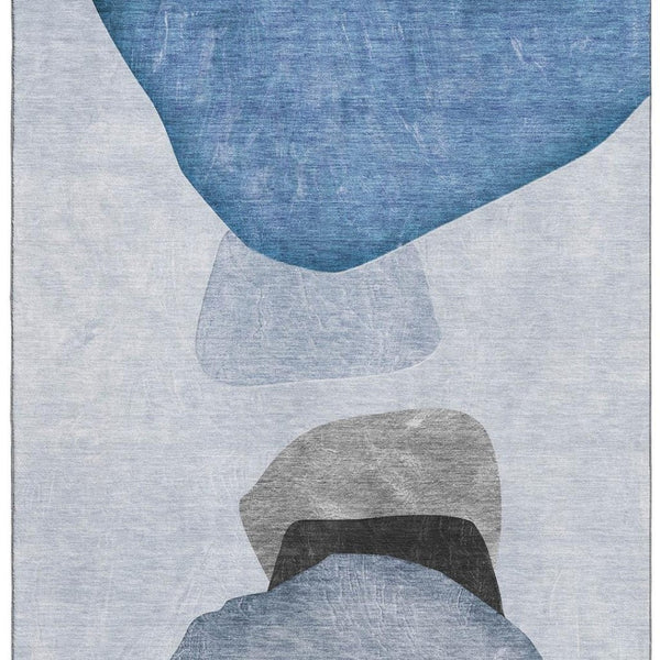 HomeRoots 8' X 10' Blue and Gray Abstract Area Rug - Washable, UV Protected, Ideal for Homes with Kids & Pets 648464