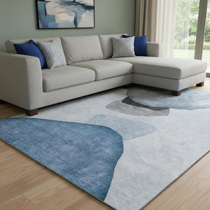 HomeRoots 8' X 10' Blue and Gray Abstract Area Rug - Washable, UV Protected, Ideal for Homes with Kids & Pets 648464