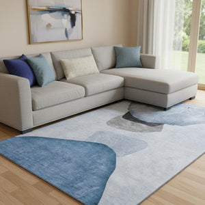 HomeRoots 8' X 10' Blue and Gray Abstract Area Rug - Washable, UV Protected, Ideal for Homes with Kids & Pets 648464