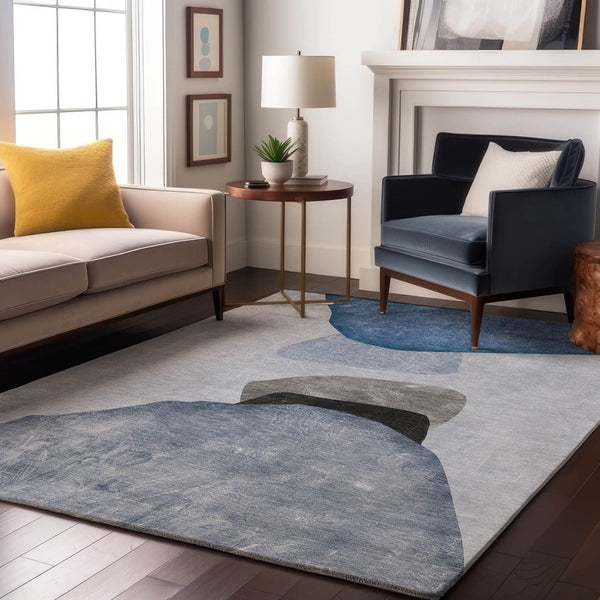 HomeRoots 8' X 10' Blue and Gray Abstract Area Rug - Washable, UV Protected, Ideal for Homes with Kids & Pets 648464