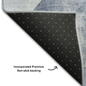 HomeRoots 8' X 10' Blue and Gray Abstract Area Rug - Washable, UV Protected, Ideal for Homes with Kids & Pets 648464