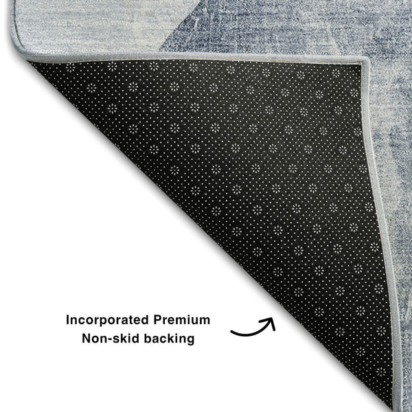 HomeRoots 8' X 10' Blue and Gray Abstract Area Rug - Washable, UV Protected, Ideal for Homes with Kids & Pets 648464