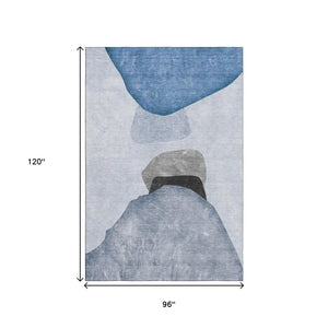 HomeRoots 8' X 10' Blue and Gray Abstract Area Rug - Washable, UV Protected, Ideal for Homes with Kids & Pets 648464