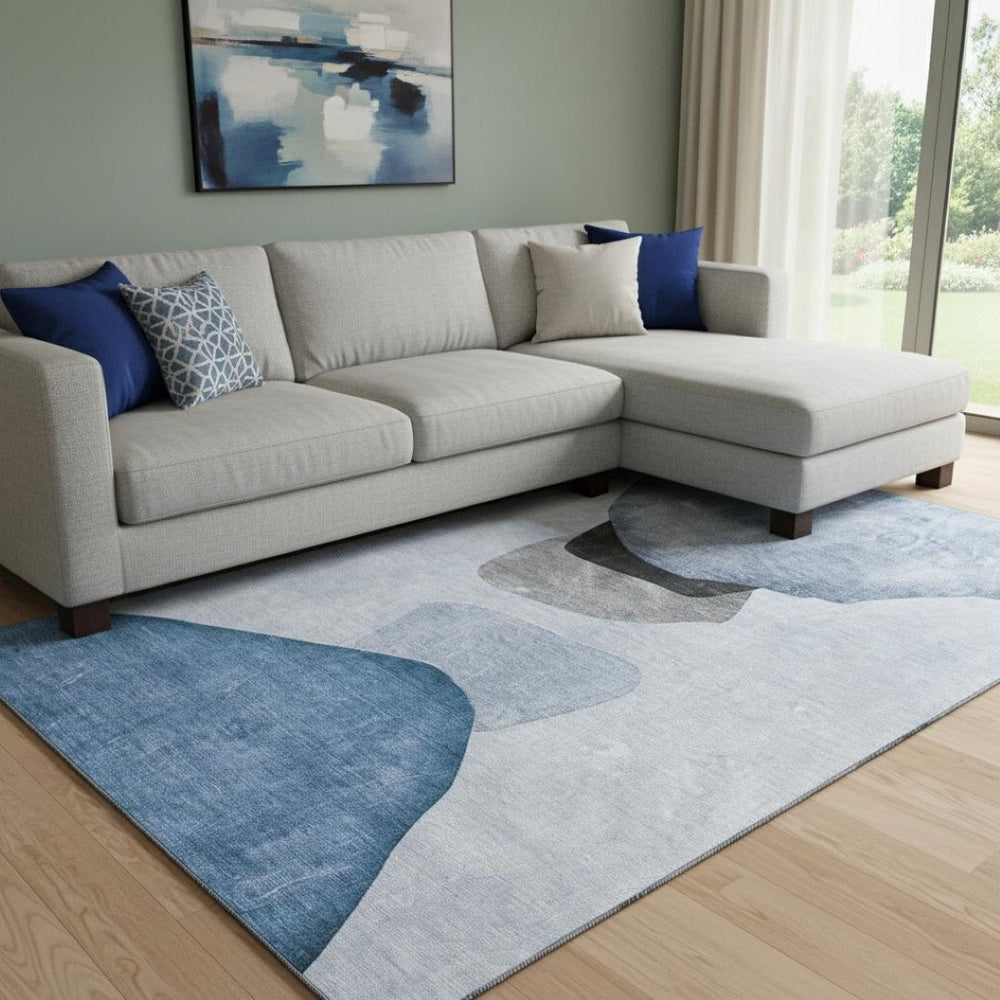 HomeRoots 10' Blue & Gray Abstract Washable Area Rug – Stylish, Durable, UV-Resistant for High-Traffic Spaces 648466