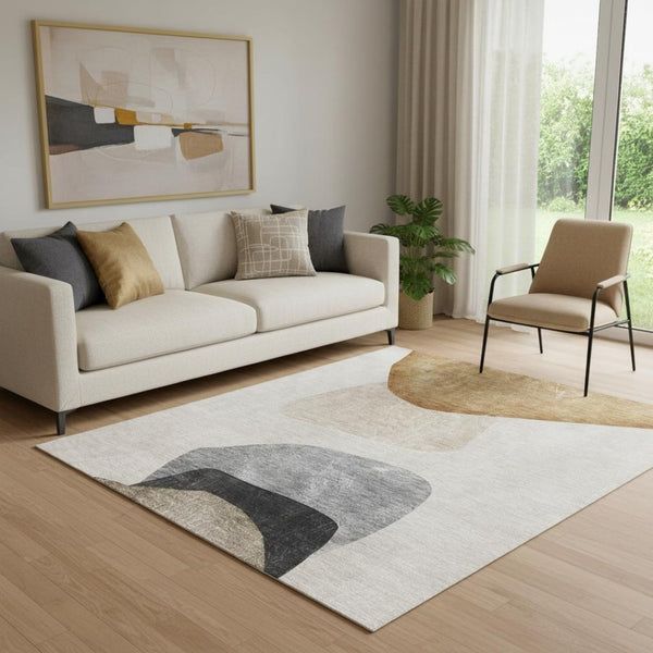 HomeRoots 5' X 8' Abstract Washable Area Rug with UV Protection - Stylish, Stain-Resistant, Family-Friendly Design 648468