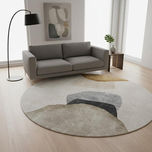 HomeRoots 8' Brown And Gray Abstract Round Rug – Washable, UV-Protected, Stain-Resistant for Busy Homes! 648469