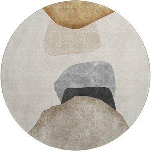 HomeRoots 8' Brown And Gray Abstract Round Rug – Washable, UV-Protected, Stain-Resistant for Busy Homes! 648469