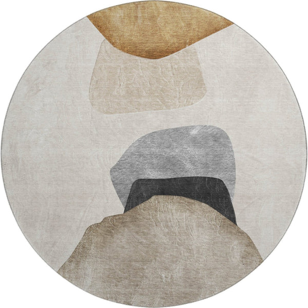 HomeRoots 8' Brown And Gray Abstract Round Rug – Washable, UV-Protected, Stain-Resistant for Busy Homes! 648469
