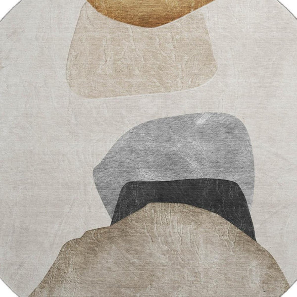 HomeRoots 8' Brown And Gray Abstract Round Rug – Washable, UV-Protected, Stain-Resistant for Busy Homes! 648469