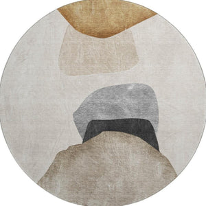 HomeRoots 8' Brown And Gray Abstract Round Rug – Washable, UV-Protected, Stain-Resistant for Busy Homes! 648469
