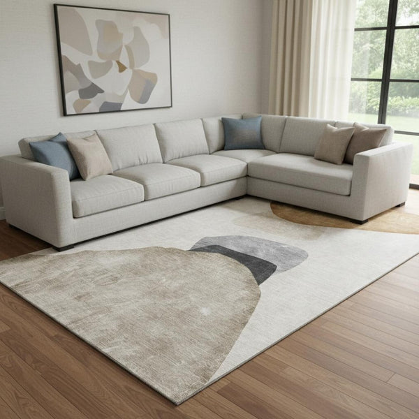 HomeRoots 8' X 10' Stylish Brown and Gray Abstract Washable Area Rug with UV Protection for Family Living Spaces 648470