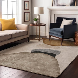 HomeRoots 8' X 10' Stylish Brown and Gray Abstract Washable Area Rug with UV Protection for Family Living Spaces 648470