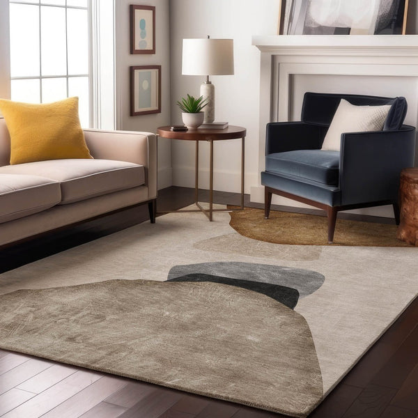 HomeRoots 8' X 10' Stylish Brown and Gray Abstract Washable Area Rug with UV Protection for Family Living Spaces 648470