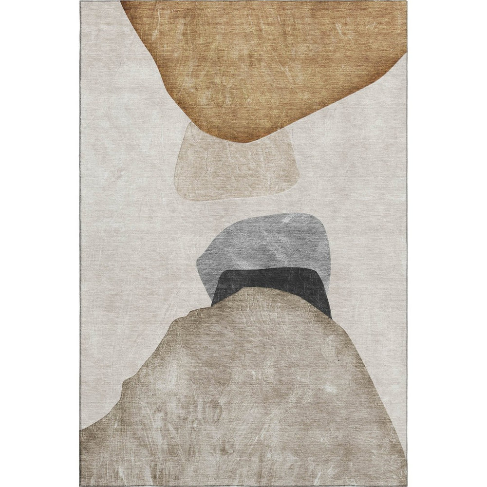 HomeRoots 8' X 10' Stylish Brown and Gray Abstract Washable Area Rug with UV Protection for Family Living Spaces 648470