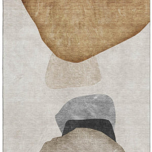 HomeRoots 8' X 10' Stylish Brown and Gray Abstract Washable Area Rug with UV Protection for Family Living Spaces 648470